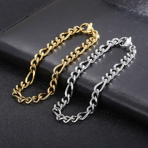 Bracelet Chaîne Figaro Acier Inoxydable Maillons Trois-Un Bijoux Hip-Hop Simples Pour Hommes Femmes Unisexe