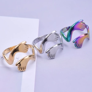 Adjustable stainless steel hug rings in gold, silver, and rainbow colors