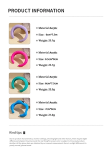 Detaillierte Spezifikationen für geometrische Acrylarmbänder in Violett, Rosa und Blau