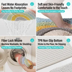 Rainbow textured absorbent bath mat with non-slip TPR backing for bathroom entryways