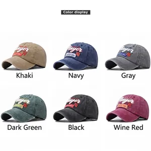 Six colors of washed cotton baseball caps with Player 76 embroidery and distressed details