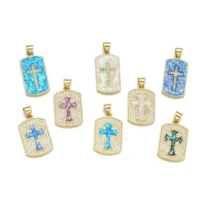 Collection of hip hop cross pendants featuring copper zircon and colorful opal stones