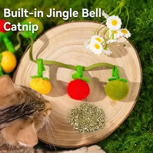 Interactive Persimmon Catnip Toy For Cats Felt Suede String Wand With Bell Colorful Play