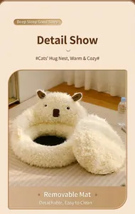 Detail of detachable plush alpaca pet bed with soft cushion for easy cleaning