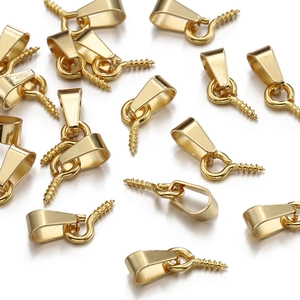 Golden stainless steel screw eye bail pendants for DIY jewelry making on white background