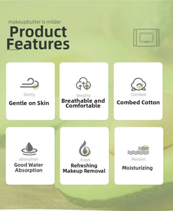 Detailed grid showing avocado makeup remover wipes features like combed cotton and skin-friendly texture