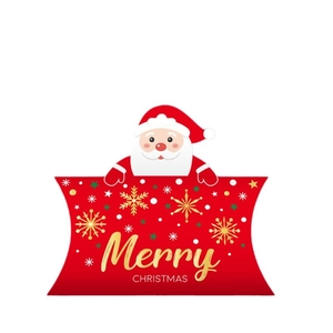Red Christmas pillow gift box with Santa Claus and golden Merry Christmas text design