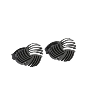 Japanese style matte black stainless steel stud earrings with spiral hollow design