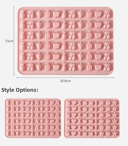 Pink silicone molds for DIY candy and chocolate showing dimensions of 20.8cm by 15cm