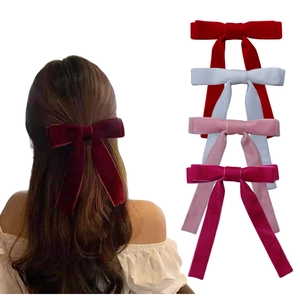 Pinzas Para El Pelo Con Lazo De Terciopelo De Doble Capa Con Cintas Largas Horquillas De Cocodrilo Con Lentejuelas Brillantes Para Niñas