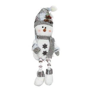Nordic Christmas snowman plush with knit hat and pine cone decor for holiday scene layout