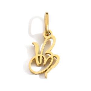 Detailed view of a gold-plated stainless steel alphabet pendant with cursive letter design