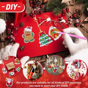 DIY Christmas diamond painting keychains with gingerbread man and santa claus patterns