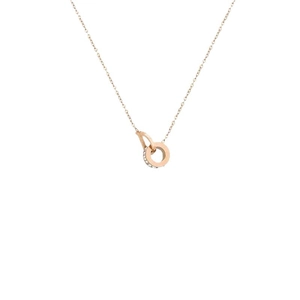 Collier élégant à double cercle entrelacé en or rose avec cristaux de zircon étincelants