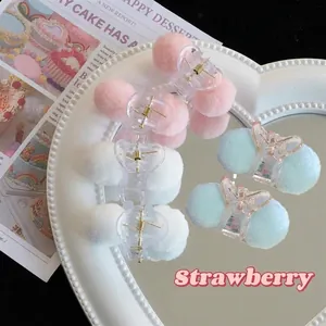 Cute Plush Pom Pom Hair Claw Clip Mini Acrylic Hair Accessories For Women Girls Sweet Soft Style Autumn Winter
