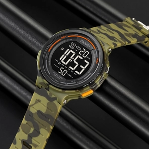 Waterproof military camouflage digital sport watch for men with dual time display