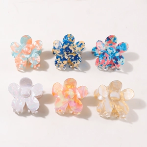 Set of 6 vintage acrylic flower hair claws with elegant marble texture for women