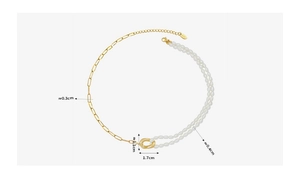 Detail view of pearl and gold chain necklace with S925 tag and specific dimensions