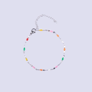 Colorful enamel drip oil bead bracelet in silver stainless steel with adjustable chain