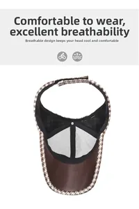 Detail of houndstooth visor with leather brim and breathable mesh interior lining