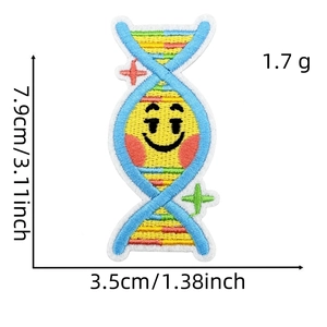 Cartoon DNA helix embroidered patch with smiley face for clothing measuring 7.9x3.5cm