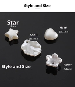 DIY jewelry charms in star, shell, and heart shapes with glossy pearl finish for crafts