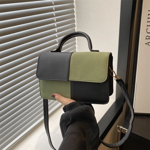 Fashion Color Block PU Leather Shoulder Bag For Women Stylish Contrast Patchwork Crossbody Handbag Small Square Commute Bag