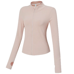 Veste de sport rose zippée à manches longues avec passe-pouces et tissu côtelé