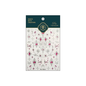 Stickers nail art de luxe M964 avec chaînes de cœurs et motifs étoilés rubis