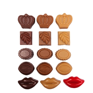 Assorted DIY resin chocolate charms in various shapes and brown tones for craft decoration