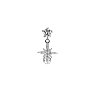 Detailed view of silver star pendant eyebrow ring with sparkling zircon inlays