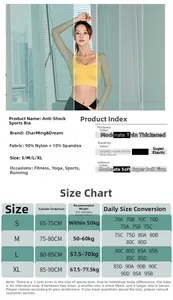 Detailed sports bra size chart for running yoga fitness with measurements in cm and kg