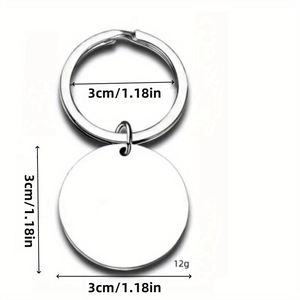 Polished stainless steel round keychain with 3cm diameter and 12g weight specifications