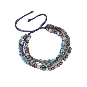 Bohemian multi-layer hand-woven bracelet with blue and purple crystal beads