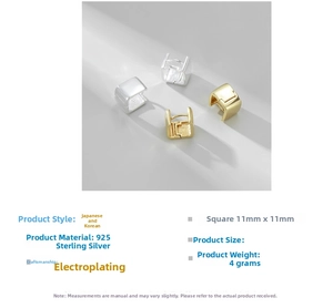 Detailed view of square 925 sterling silver hoop earrings with dimensions 11mm by 11mm
