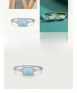 Macro detail of rectangle blue opal ring showing 1.6mm band width and 925 silver specs