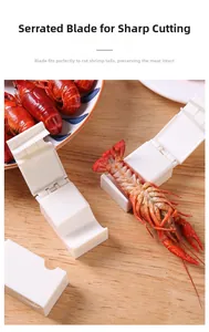 Macro detail of white peeler with serrated edge for precise crayfish shell cutting