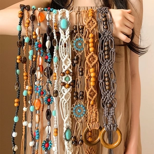 Ceinture Chaîne De Taille Tissée Bohémienne Avec Perles En Bois Résine Turquoise Et Coquillage Ethnique Vintage Pour Femmes