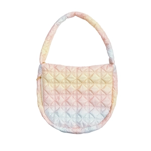 Pink gradient quilted puffer cloud bag with casual shoulder strap and puffy texture