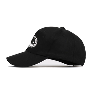 Black baseball cap with Tai Chi embroidery and Swimming lettering on white background
