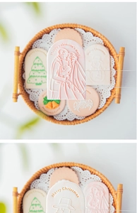 Detail of Christmas and Valentine's Day cookie stamps and fondant molds set