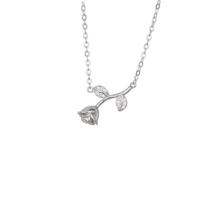 Elegant S925 sterling silver rose pendant necklace with shimmering diamond accents