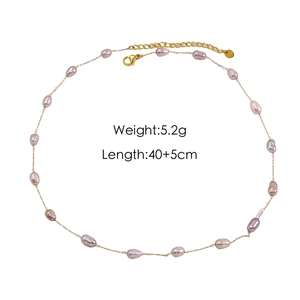 Minimalist 14K gold plated titanium steel necklace with purple freshwater pearls, 40+5cm