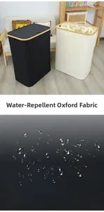 Oxford cloth laundry basket with waterproof coating and natural bamboo frame details
