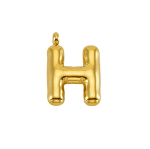 Close-up of 14K gold plated bubble initial H pendant with a smooth polished finish