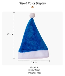 Guide des tailles pour bonnet de Noël en peluche bleue de quarante-deux sur vingt-neuf centimètres