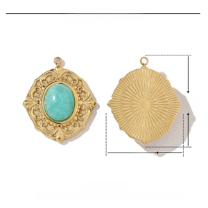 Detailed size specifications of 23mm x 19mm for turquoise heart pendant in stainless steel