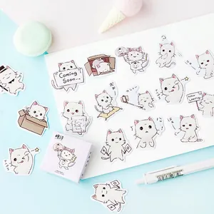 Cute cartoon cat decorative stickers set in box for DIY scrapbooking and planners