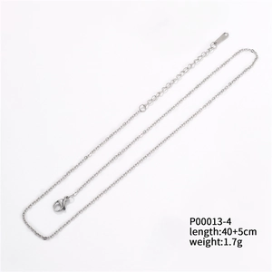 Detailed view of silver stainless steel chain with lobster clasp and adjustable length