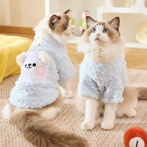 Cute light blue fleece pet sweater with bear embroidery for cats and small dogs